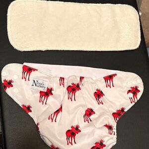 2/$15 Nora’s Nursery White Reusable Cloth Diaper Cover with Red Plaid Moose